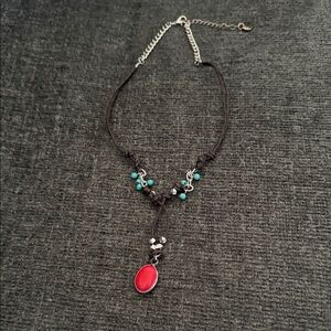 Plunder Red and Turquoise Charm Necklace